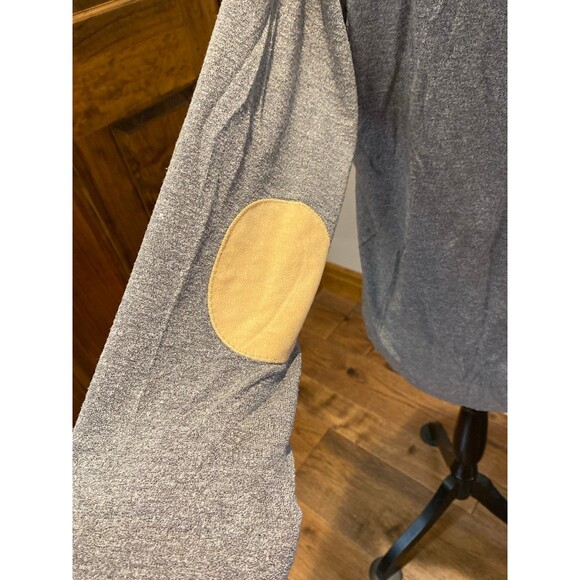 Blu Pepper T Shirt Blouse Size Medium Gray Pullover Patch Elbows Button Sides - Picture 5 of 12